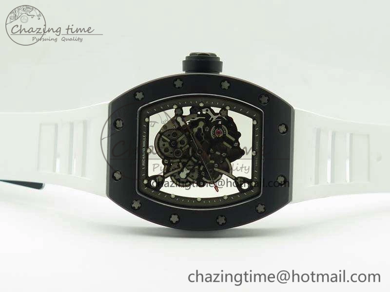 Soft RM055 White Ceramic Case KVF Best Edition Ceramic Bezel Skeleton Dial On White Rubber Strap MIYOTA 9497