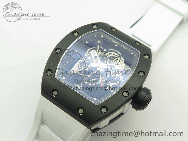 Soft RM055 White Ceramic Case KVF Best Edition Ceramic Bezel Skeleton Dial On White Rubber Strap MIYOTA 9497