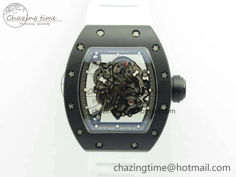 Soft RM055 White Ceramic Case KVF Best Edition Ceramic Bezel Skeleton Dial On White Rubber Strap MIYOTA 9497