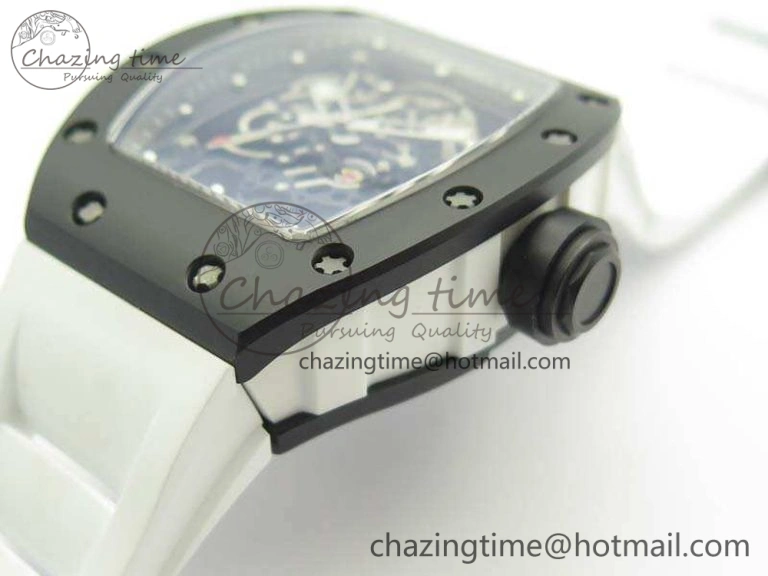 Soft RM055 White Ceramic Case KVF Best Edition Ceramic Bezel Skeleton Dial On White Rubber Strap MIYOTA 9497