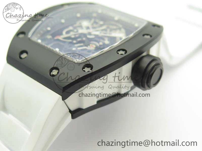 Soft RM055 White Ceramic Case KVF Best Edition Ceramic Bezel Skeleton Dial On White Rubber Strap MIYOTA 9497