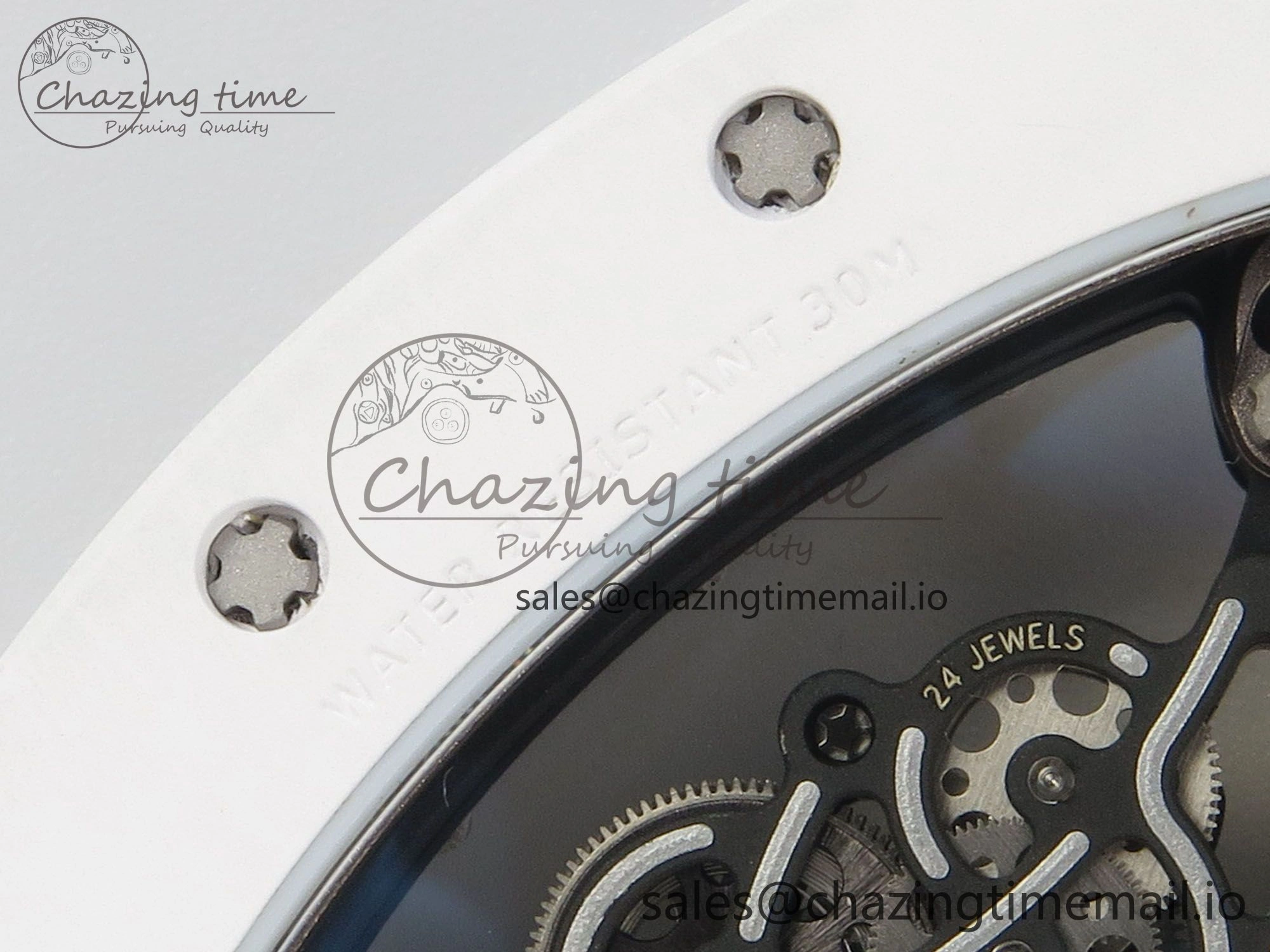 EyeCatching RM055 White Ceramic Japan Edition MLF 1:1 Best Edition on Deep Blue Rubber Strap RMUL2 Super Clone 9170