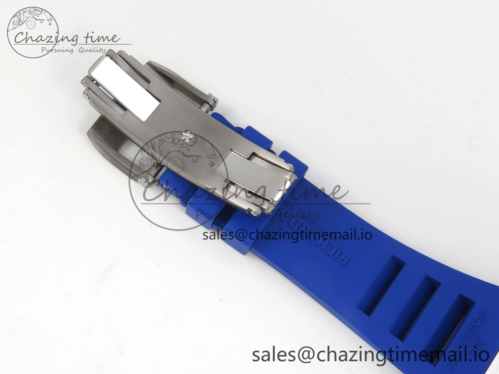 EyeCatching RM055 White Ceramic Japan Edition MLF 1:1 Best Edition on Deep Blue Rubber Strap RMUL2 Super Clone 9170