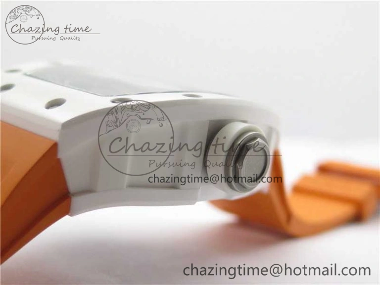 RM055 White Ceramic KVF Best Edition Skeleton Dial Black on Orange Rubber Strap MIYOTA8215 V Bright 9408