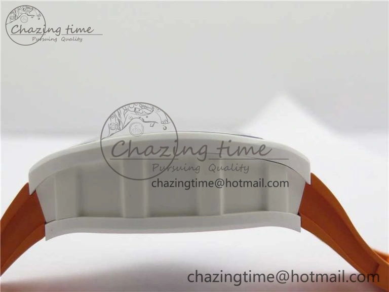 RM055 White Ceramic KVF Best Edition Skeleton Dial Black on Orange Rubber Strap MIYOTA8215 V Bright 9408