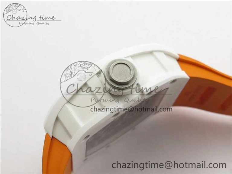 RM055 White Ceramic KVF Best Edition Skeleton Dial Black on Orange Rubber Strap MIYOTA8215 V Bright 9408