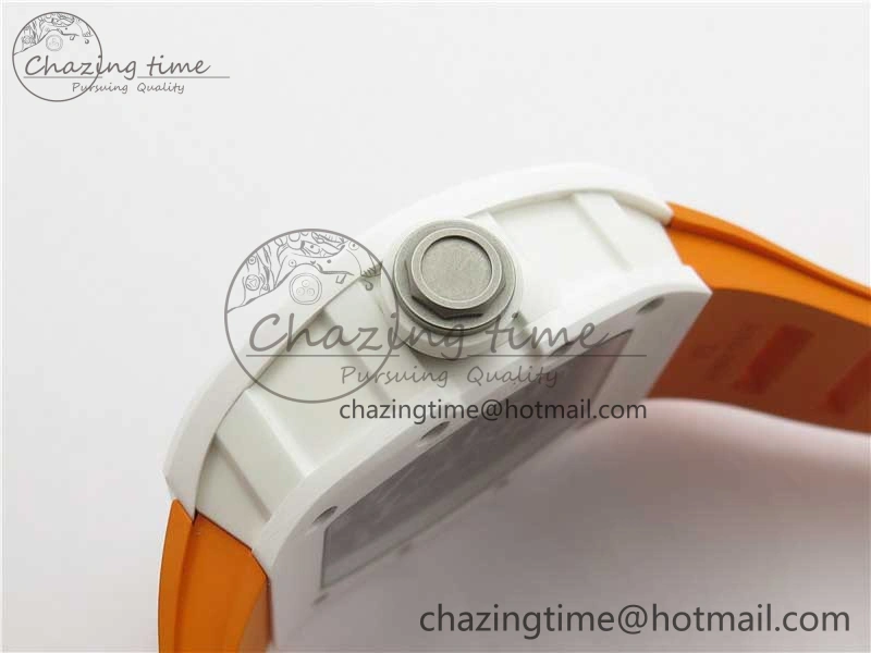 RM055 White Ceramic KVF Best Edition Skeleton Dial Black on Orange Rubber Strap MIYOTA8215 V Bright 9408
