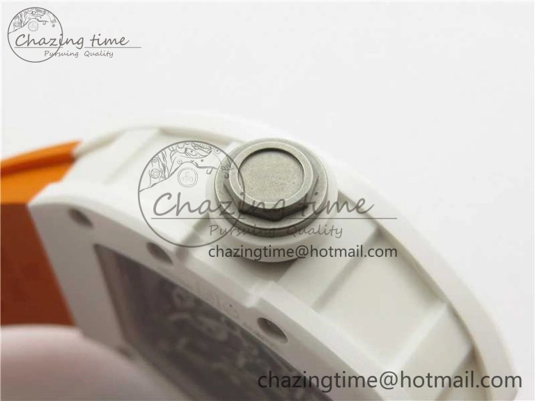 RM055 White Ceramic KVF Best Edition Skeleton Dial Black on Orange Rubber Strap MIYOTA8215 V Bright 9408