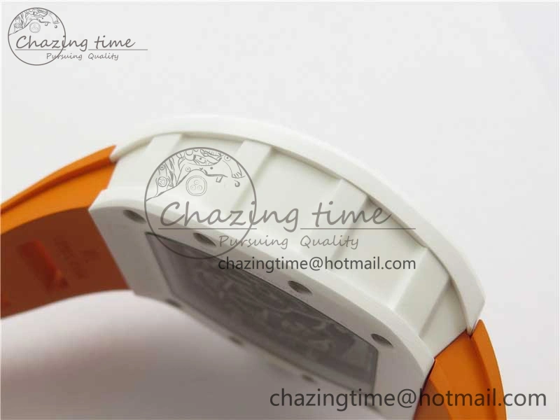 RM055 White Ceramic KVF Best Edition Skeleton Dial Black on Orange Rubber Strap MIYOTA8215 V Bright 9408