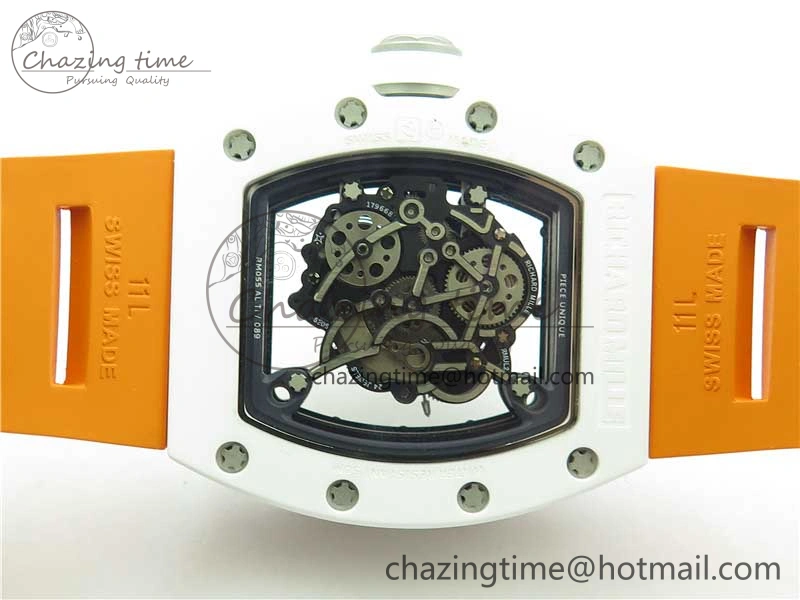 RM055 White Ceramic KVF Best Edition Skeleton Dial Black on Orange Rubber Strap MIYOTA8215 V Bright 9408