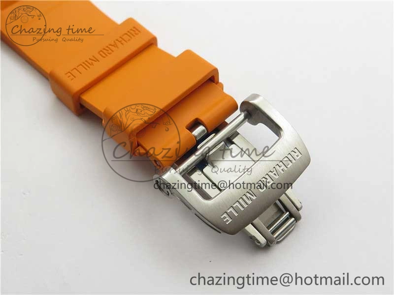 RM055 White Ceramic KVF Best Edition Skeleton Dial Black on Orange Rubber Strap MIYOTA8215 V Bright 9408