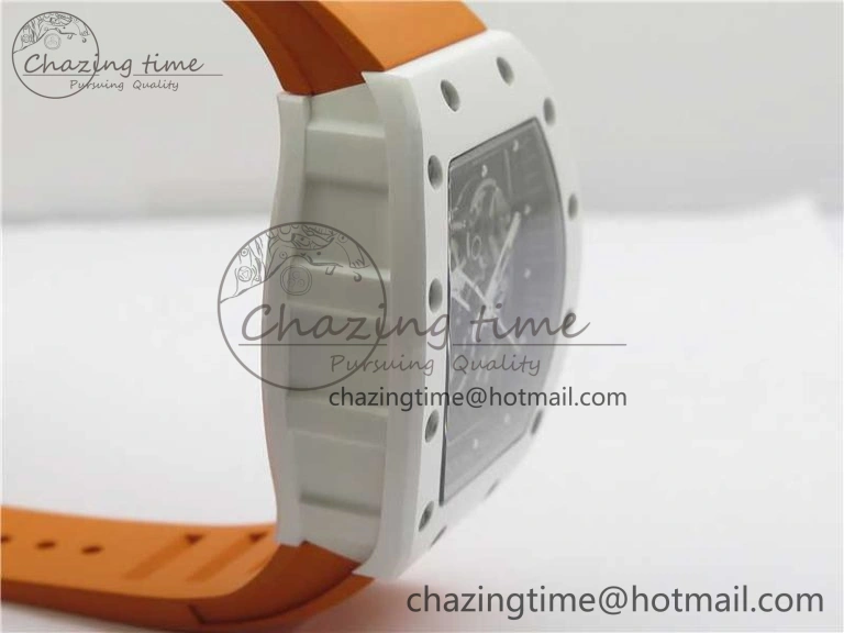 RM055 White Ceramic KVF Best Edition Skeleton Dial Black on Orange Rubber Strap MIYOTA8215 V Bright 9408