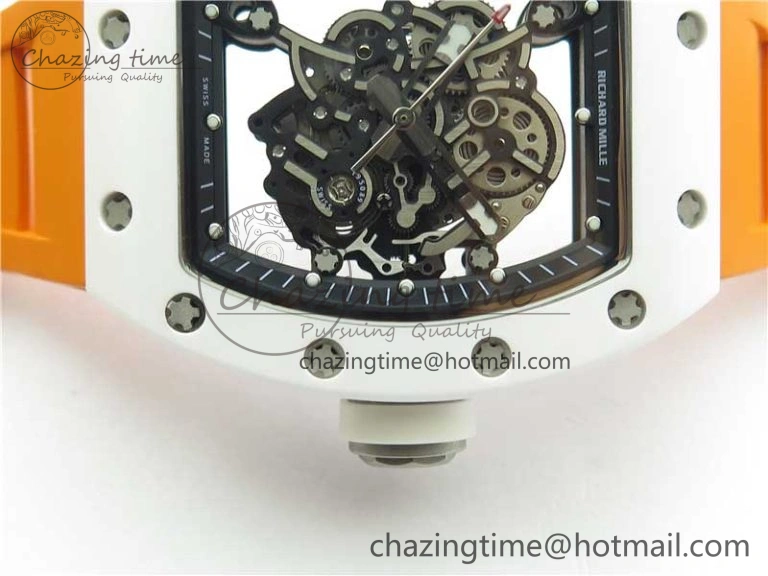 RM055 White Ceramic KVF Best Edition Skeleton Dial Black on Orange Rubber Strap MIYOTA8215 V Bright 9408