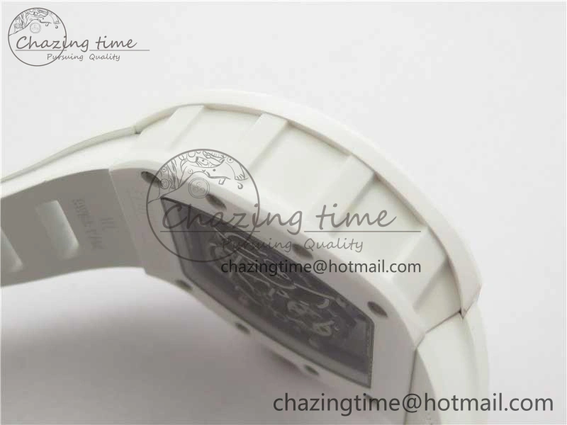 RM055 White Ceramic KVF Best Edition Skeleton Dial Black on White Rubber Strap MIYOTA8215 V Premium 9409