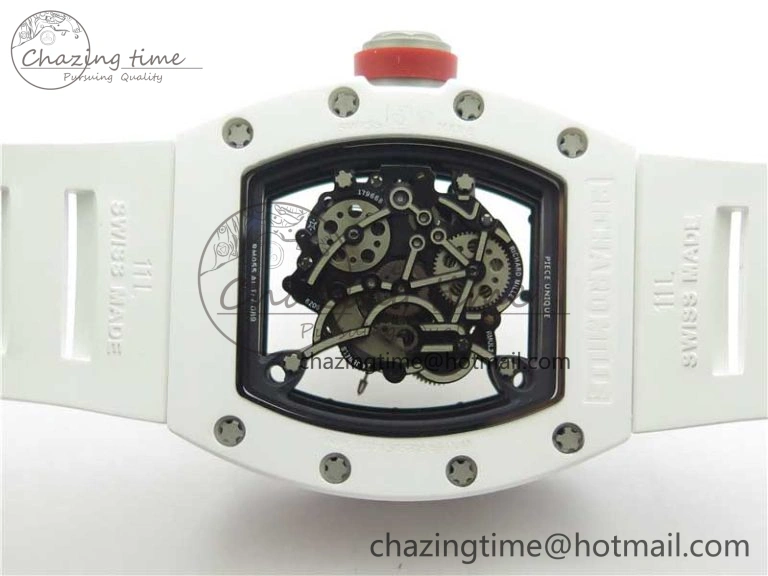 RM055 White Ceramic KVF Best Edition Skeleton Dial Black on White Rubber Strap MIYOTA8215 V Premium 9409