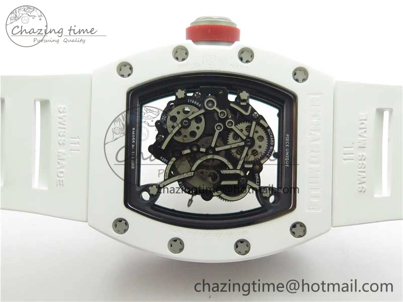 RM055 White Ceramic KVF Best Edition Skeleton Dial Black on White Rubber Strap MIYOTA8215 V Premium 9409