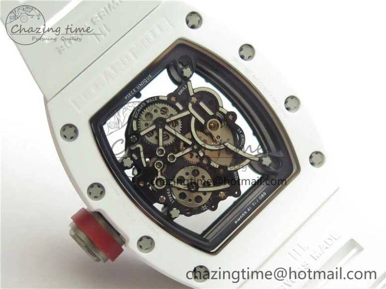 RM055 White Ceramic KVF Best Edition Skeleton Dial Black on White Rubber Strap MIYOTA8215 V Premium 9409