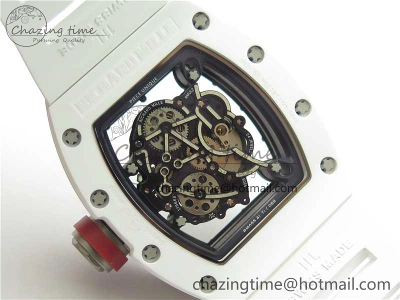 RM055 White Ceramic KVF Best Edition Skeleton Dial Black on White Rubber Strap MIYOTA8215 V Premium 9409