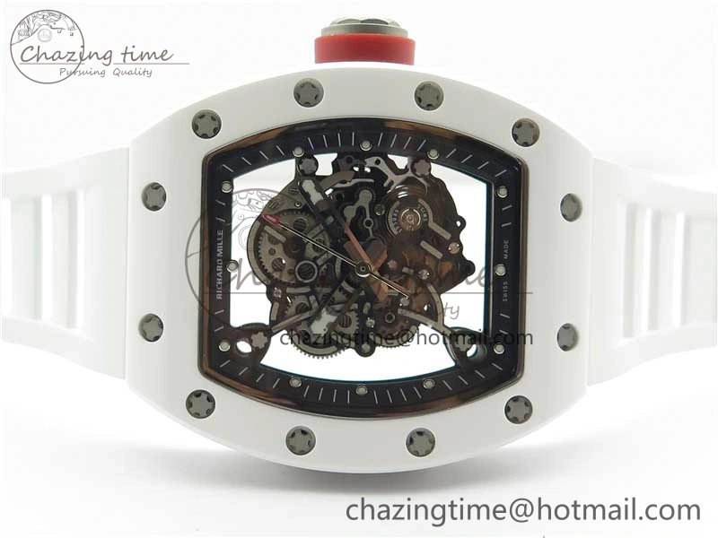 RM055 White Ceramic KVF Best Edition Skeleton Dial Black on White Rubber Strap MIYOTA8215 V Premium 9409