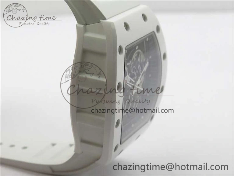 RM055 White Ceramic KVF Best Edition Skeleton Dial Black on White Rubber Strap MIYOTA8215 V Premium 9409