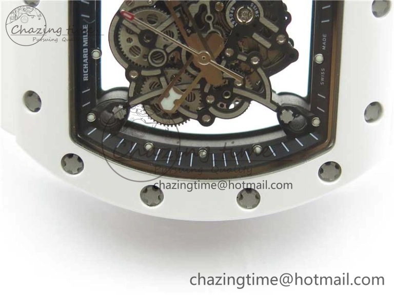 RM055 White Ceramic KVF Best Edition Skeleton Dial Black on White Rubber Strap MIYOTA8215 V Premium 9409