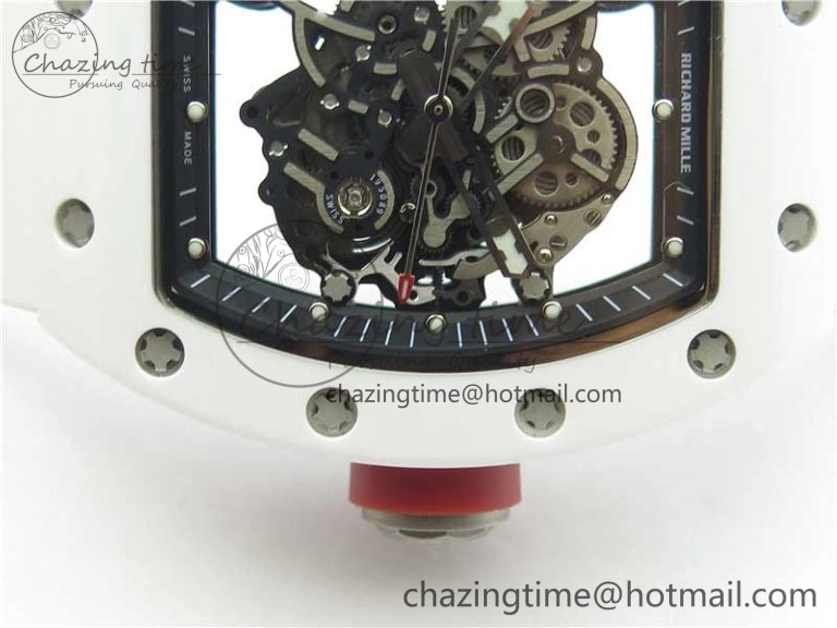 RM055 White Ceramic KVF Best Edition Skeleton Dial Black on White Rubber Strap MIYOTA8215 V Premium 9409