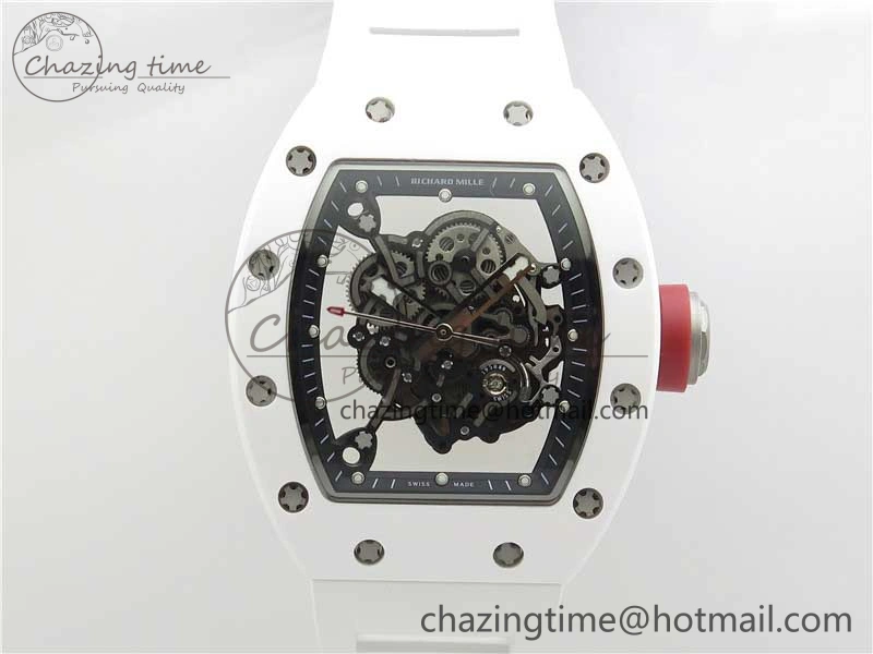 RM055 White Ceramic KVF Best Edition Skeleton Dial Black on White Rubber Strap MIYOTA8215 V Premium 9409