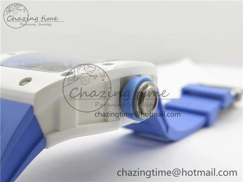 Unisex RM055 White Ceramic KVF Best Edition Skeleton Dial Blue on Rubber Strap MIYOTA8215 V 9410