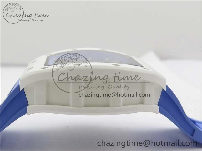 Unisex RM055 White Ceramic KVF Best Edition Skeleton Dial Blue on Rubber Strap MIYOTA8215 V 9410
