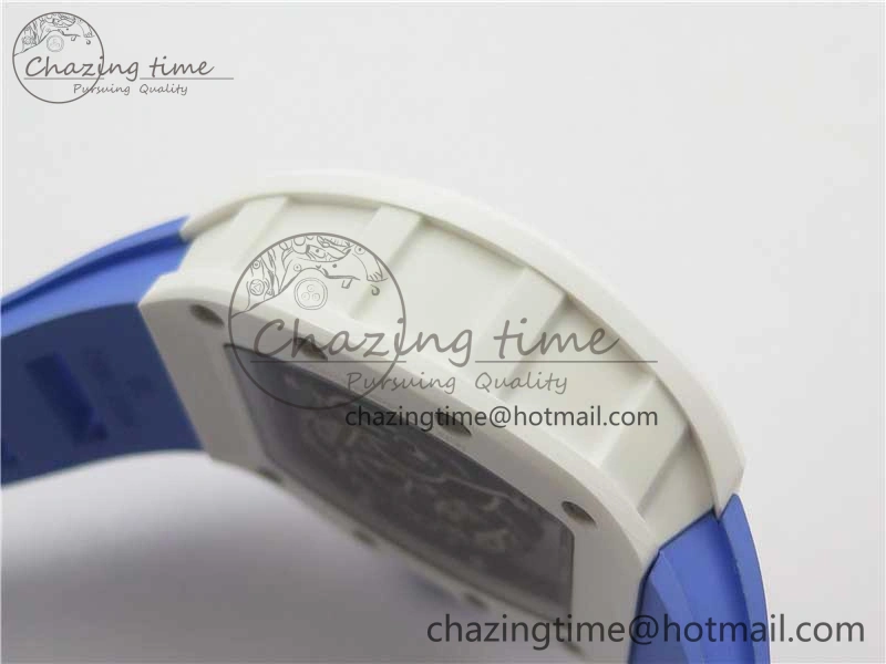 Unisex RM055 White Ceramic KVF Best Edition Skeleton Dial Blue on Rubber Strap MIYOTA8215 V 9410