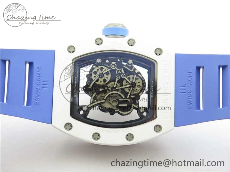 Unisex RM055 White Ceramic KVF Best Edition Skeleton Dial Blue on Rubber Strap MIYOTA8215 V 9410