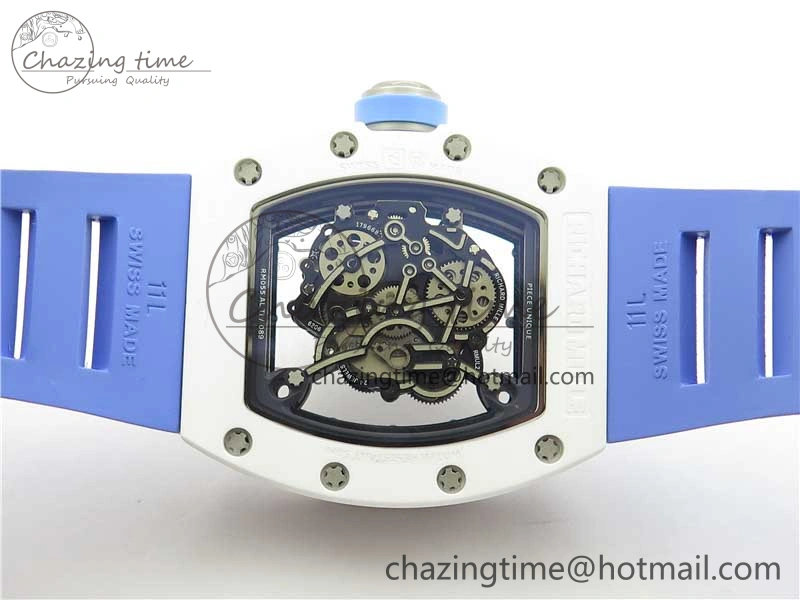 Unisex RM055 White Ceramic KVF Best Edition Skeleton Dial Blue on Rubber Strap MIYOTA8215 V 9410