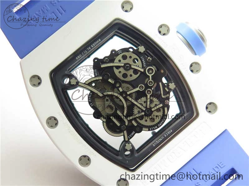 Unisex RM055 White Ceramic KVF Best Edition Skeleton Dial Blue on Rubber Strap MIYOTA8215 V 9410