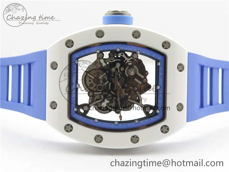 Unisex RM055 White Ceramic KVF Best Edition Skeleton Dial Blue on Rubber Strap MIYOTA8215 V 9410