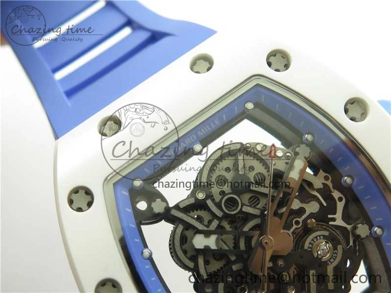 Unisex RM055 White Ceramic KVF Best Edition Skeleton Dial Blue on Rubber Strap MIYOTA8215 V 9410