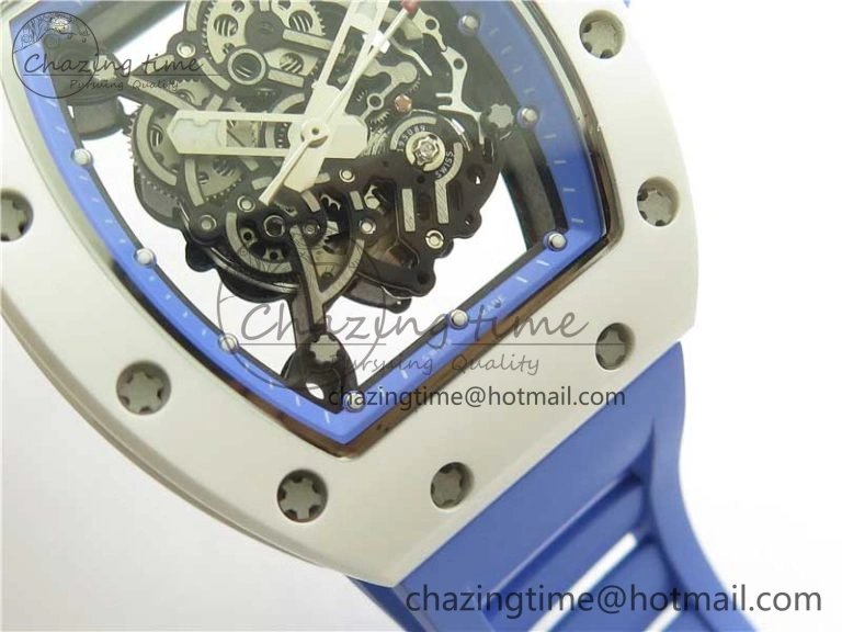 Unisex RM055 White Ceramic KVF Best Edition Skeleton Dial Blue on Rubber Strap MIYOTA8215 V 9410