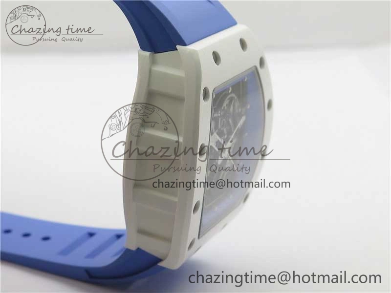 Unisex RM055 White Ceramic KVF Best Edition Skeleton Dial Blue on Rubber Strap MIYOTA8215 V 9410