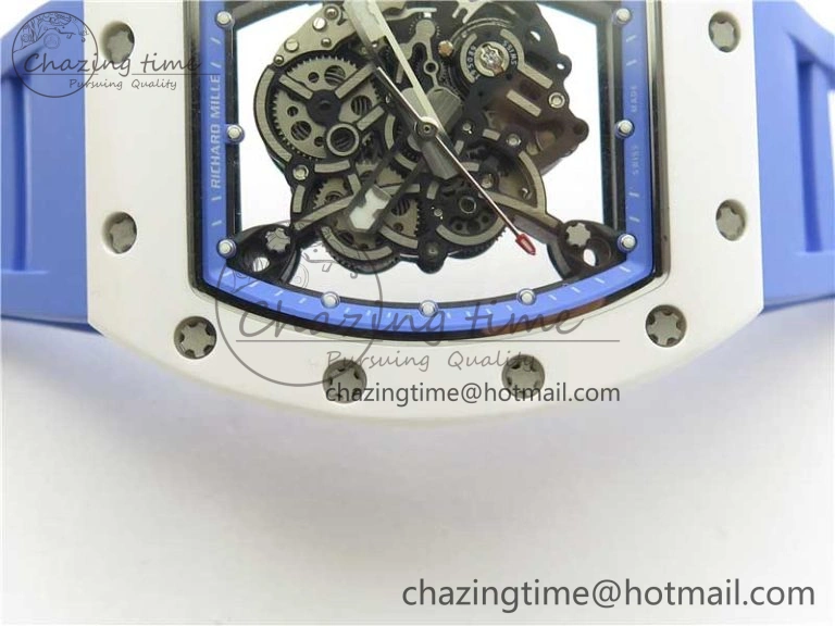Unisex RM055 White Ceramic KVF Best Edition Skeleton Dial Blue on Rubber Strap MIYOTA8215 V 9410