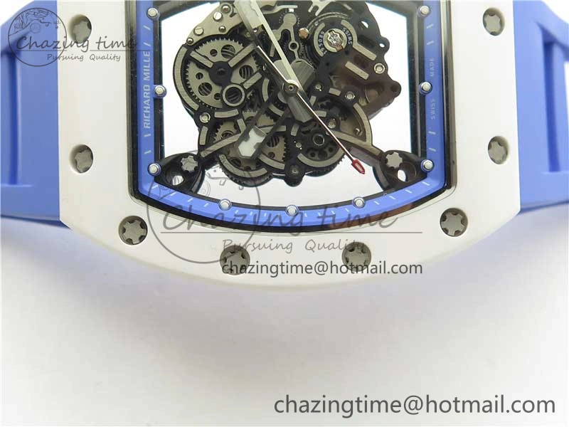 Unisex RM055 White Ceramic KVF Best Edition Skeleton Dial Blue on Rubber Strap MIYOTA8215 V 9410