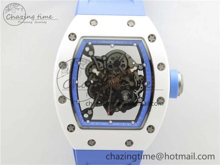 Unisex RM055 White Ceramic KVF Best Edition Skeleton Dial Blue on Rubber Strap MIYOTA8215 V 9410