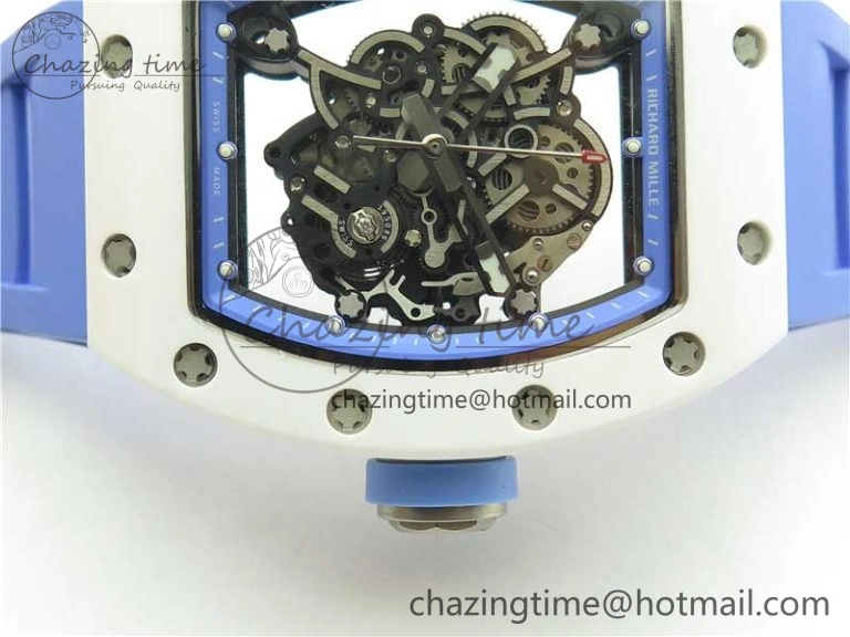 Unisex RM055 White Ceramic KVF Best Edition Skeleton Dial Blue on Rubber Strap MIYOTA8215 V 9410