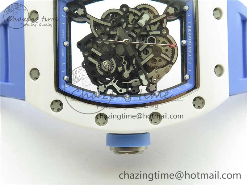 Unisex RM055 White Ceramic KVF Best Edition Skeleton Dial Blue on Rubber Strap MIYOTA8215 V 9410
