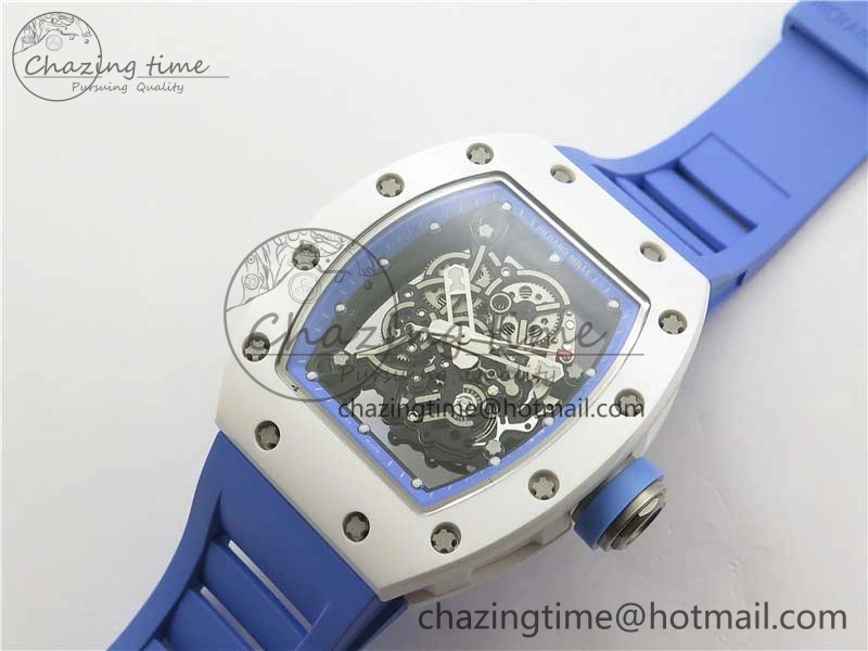 Unisex RM055 White Ceramic KVF Best Edition Skeleton Dial Blue on Rubber Strap MIYOTA8215 V 9410