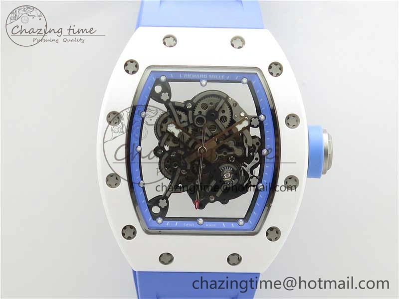 Unisex RM055 White Ceramic KVF Best Edition Skeleton Dial Blue on Rubber Strap MIYOTA8215 V 9410
