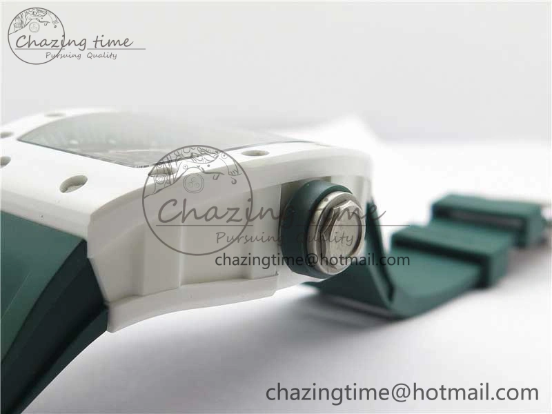 RM055 White Ceramic KVF Best Edition Skeleton Dial Green on Green Rubber Strap MIYOTA8215 V WrinkleFree 9432