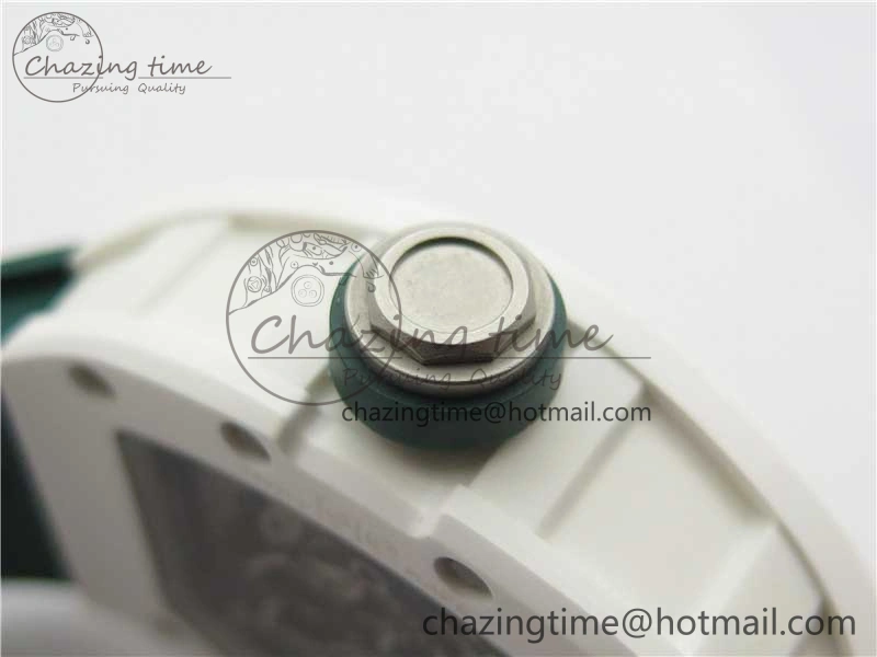 RM055 White Ceramic KVF Best Edition Skeleton Dial Green on Green Rubber Strap MIYOTA8215 V WrinkleFree 9432