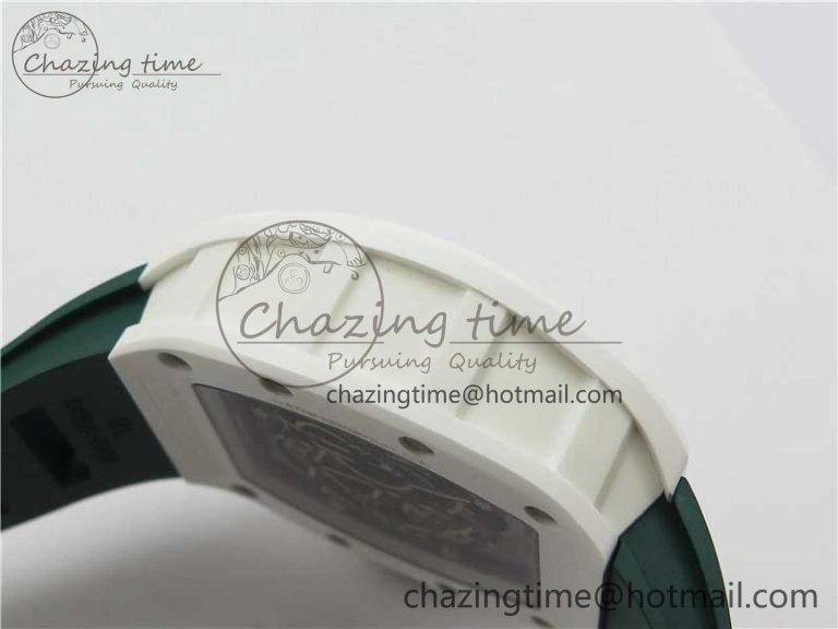 RM055 White Ceramic KVF Best Edition Skeleton Dial Green on Green Rubber Strap MIYOTA8215 V WrinkleFree 9432
