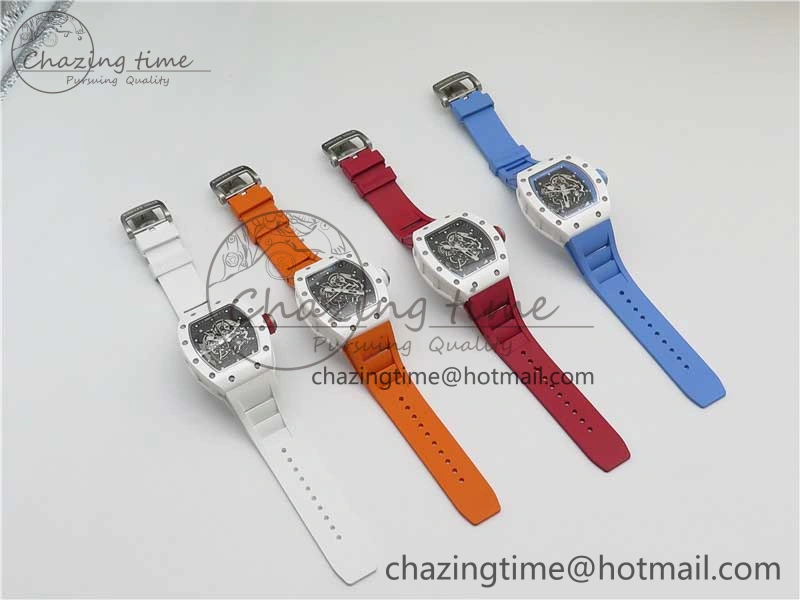 RM055 White Ceramic KVF Best Edition Skeleton Dial Green on Green Rubber Strap MIYOTA8215 V WrinkleFree 9432