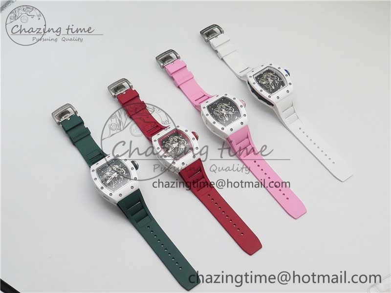 RM055 White Ceramic KVF Best Edition Skeleton Dial Green on Green Rubber Strap MIYOTA8215 V WrinkleFree 9432