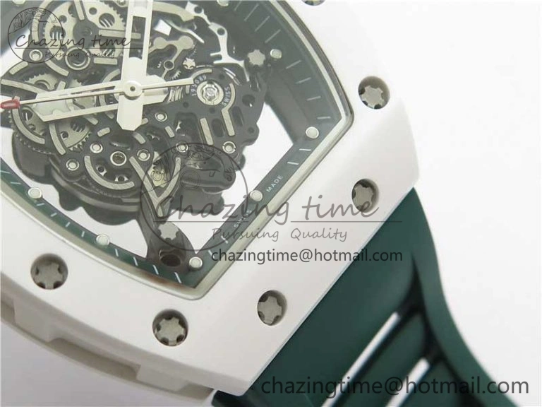 RM055 White Ceramic KVF Best Edition Skeleton Dial Green on Green Rubber Strap MIYOTA8215 V WrinkleFree 9432